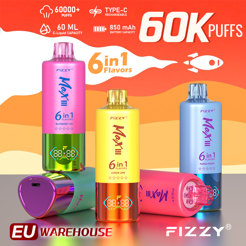 Revolutionary Experience:Fizzy Max III Six-in-One Rechargeable Disposable Vape-A 60,000-Puff Journey to Bliss, Unlocking 6 Mysterious Flavor Universes! vape-store.cn