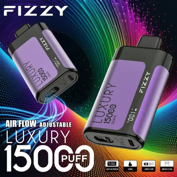 Fizzy Luxury 15K (15000) Puffs 22ML E-liquid Mesh Coil LCD Screen Adjustable Air Flow 15flavors 650mAh Rechargeable Battery 2% 5% Nicotine Disposable Vape 37 Fizzy Luxury 15K (15000) Puffs 22ML E-liquid Mesh Coil LCD Screen Adjustable Air Flow 15flavors 650mAh Rechargeable Battery 2% 5% Nicotine Disposable Vape