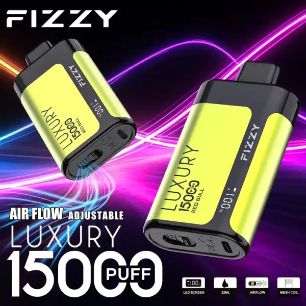 Fizzy Luxury 15K (15000) Puffs 22ML E-liquid Mesh Coil LCD Screen Adjustable Air Flow 15flavors 650mAh Rechargeable Battery 2% 5% Nicotine Disposable Vape 44 Fizzy Luxury 15K (15000) Puffs 22ML E-liquid Mesh Coil LCD Screen Adjustable Air Flow 15flavors 650mAh Rechargeable Battery 2% 5% Nicotine Disposable Vape