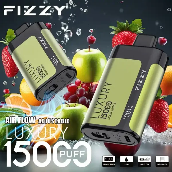 Fizzy Luxury 15K (15000) Puffs 22ML E-liquid Mesh Coil LCD Screen Adjustable Air Flow 15flavors 650mAh Rechargeable Battery 2% 5% Nicotine Disposable Vape 45 Fizzy Luxury 15K (15000) Puffs 22ML E-liquid Mesh Coil LCD Screen Adjustable Air Flow 15flavors 650mAh Rechargeable Battery 2% 5% Nicotine Disposable Vape