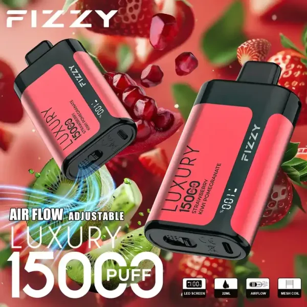 Fizzy Luxury 15K (15000) Puffs 22ML E-liquid Mesh Coil LCD Screen Adjustable Air Flow 15flavors 650mAh Rechargeable Battery 2% 5% Nicotine Disposable Vape 48 Fizzy Luxury 15K (15000) Puffs 22ML E-liquid Mesh Coil LCD Screen Adjustable Air Flow 15flavors 650mAh Rechargeable Battery 2% 5% Nicotine Disposable Vape