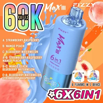 Home 21 Fizzy Max III 6in1 60K (60000) Puffs LCD Display 60ml E-liquid 850 mAh Battery 2% 5% Nicotine 10 Flavors Disposable Vape