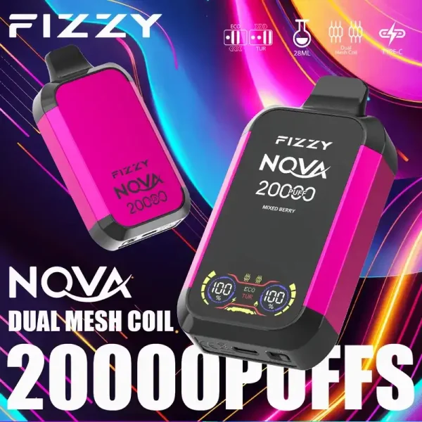 Fizzy Nova 20K (20000) Puffs Dual Mesh Coil 28ML E-liquid LCD Screen 15flavors 850mAh Rechargeable Battery 2% 5% Nicotine Disposable Vape 24 Fizzy Nova 20K (20000) Puffs Dual Mesh Coil 28ML E-liquid LCD Screen 15flavors 850mAh Rechargeable Battery 2% 5% Nicotine Disposable Vape