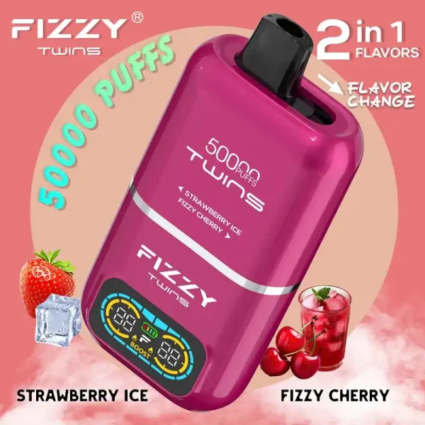 Fizzy Twins Dual Flavor 50K (50000) Puffs Strawberry Ice Fizzy Cherry Disposable Vape 2 Fizzy Twins 50K (50000) Puffs Dual Flavors 50ML E-liquid Mesh Coil 850 mAh Battery 2% 5% Nicotine LCD Screen Disposable Vape – A New Era in Vaping Innovation