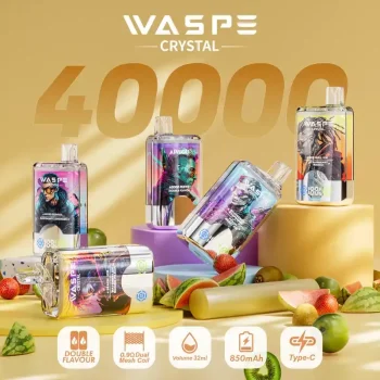 Home 35 WASPE Crystal Double Flavors 40K (40000) Puffs 32mL E-liquid 0% 2% 5% Nicotine Smart LED Display Type-C Charging Disposable Vape