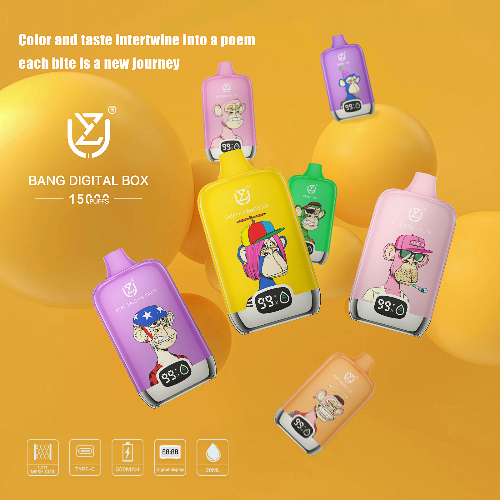 vape-store.cn UZY Bang DIgital 15K(15000) Puffs 2% 5% Nicotine LCD screen 20ml Pre-filled E-juice 850mAh Battery Disposable Vape