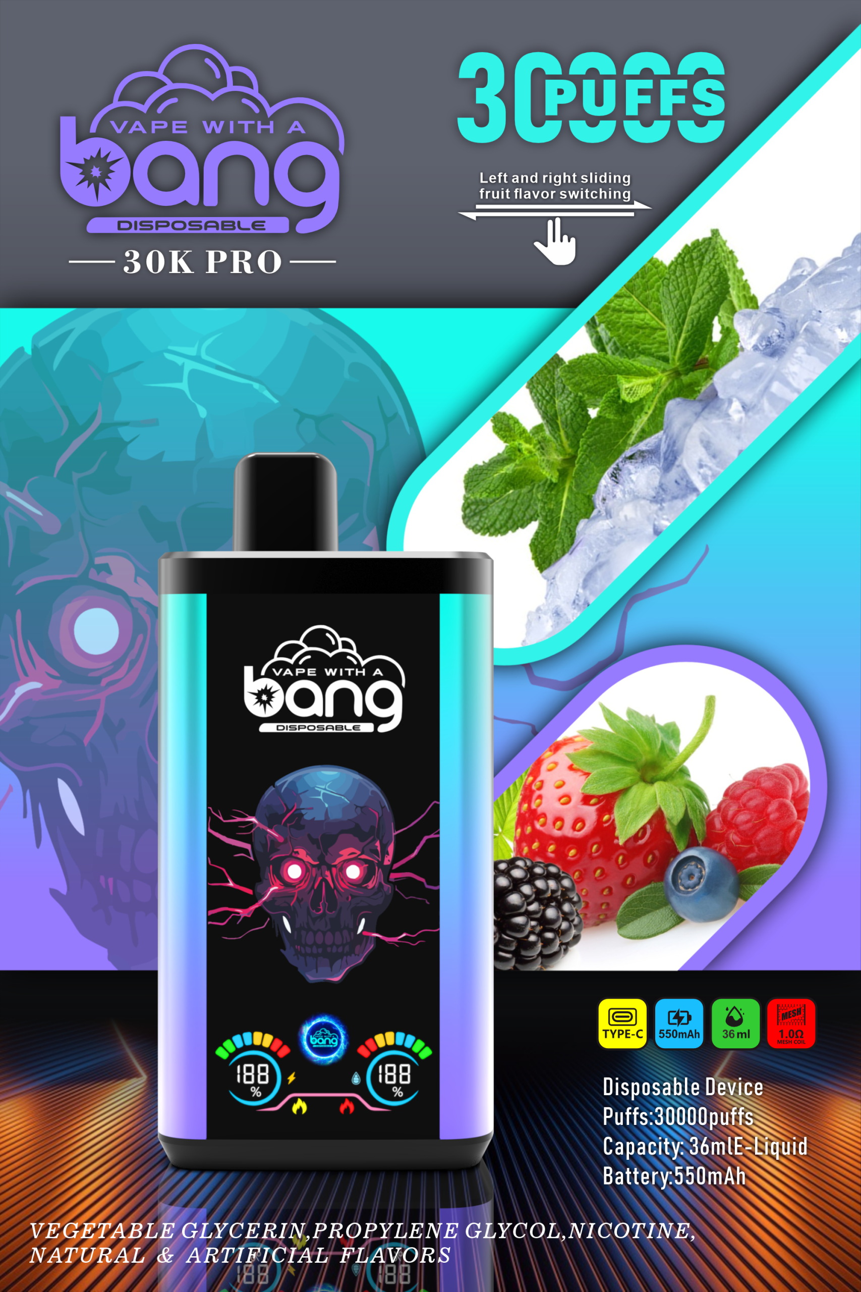 vape-store.cn Bang 30K(30000) Puffs PRO Dual Flavor Screen Display 36ml E-liquid 0% 2% 3% 5% Nicotine Disposable Vape