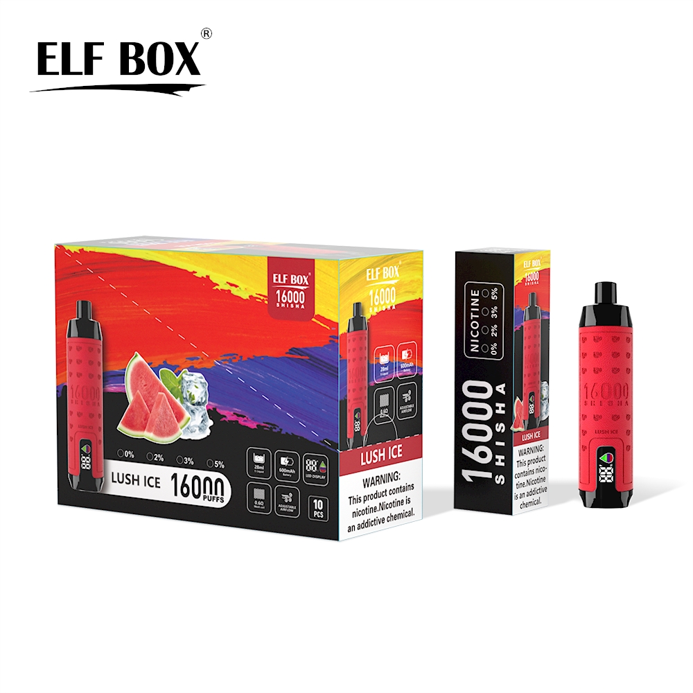 vape-store.cn ELF BOX SHISHA 16000(16K) Puffs 28ml e-liquid 0% 2% 3% 5% Nicotine LED Display Type-C rechargeable Leather Disposable Vape Pen
